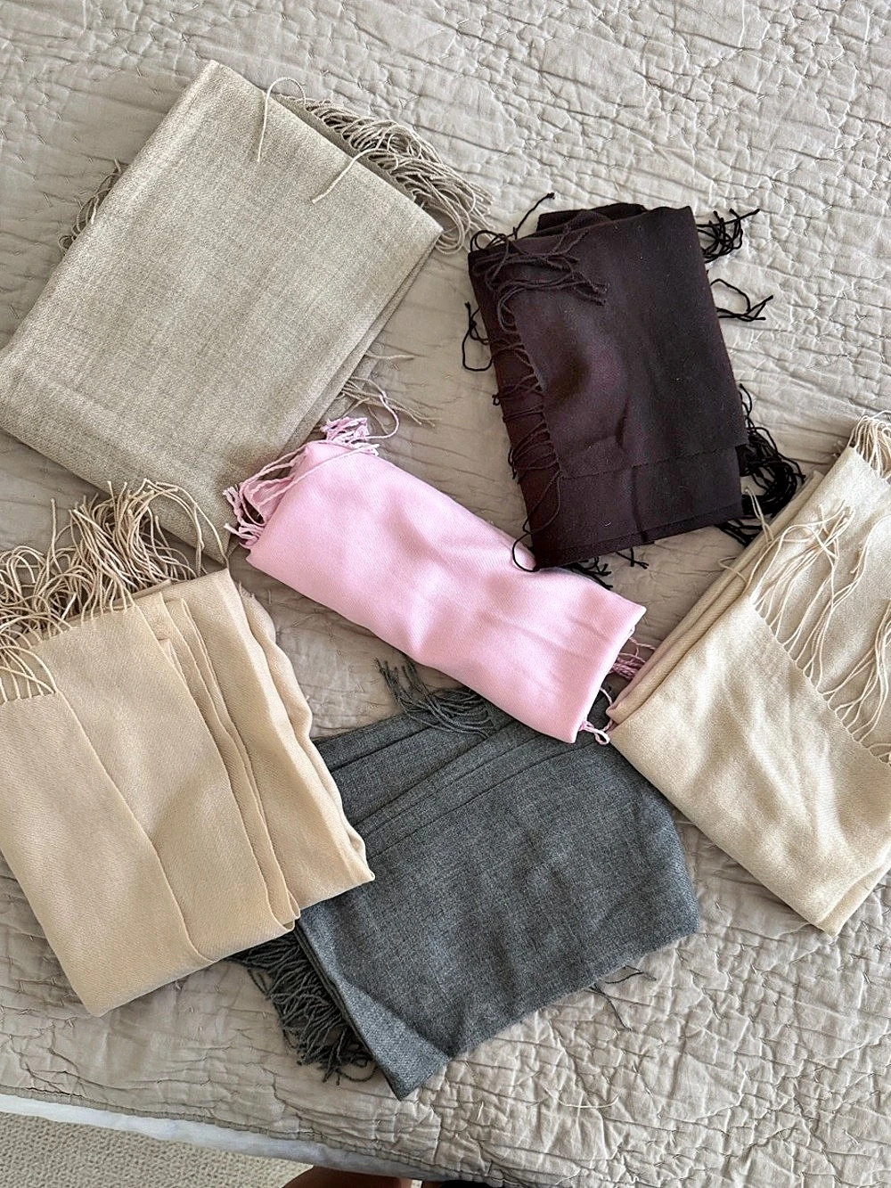 LOT of 6 Cashmere Pashminas NORDSTROM Fringed Scarf Collection